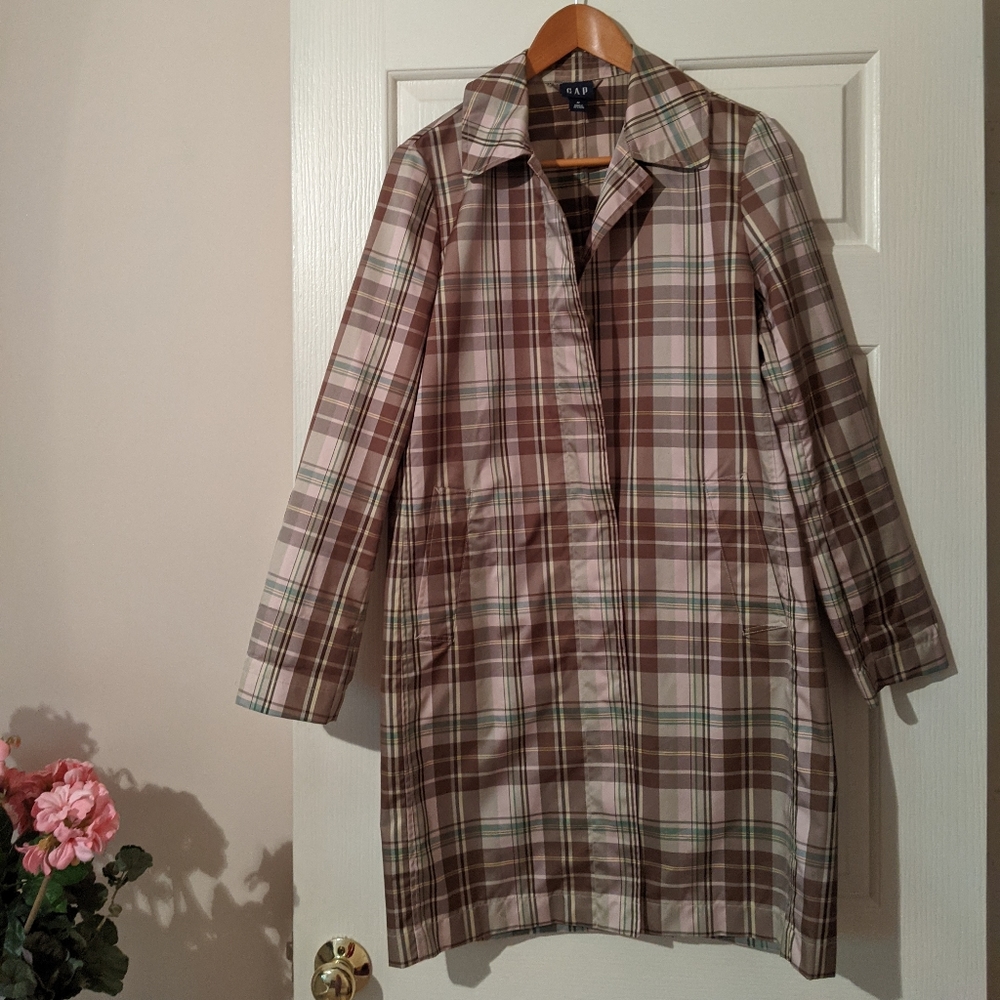 Gap plaid rain coat medium